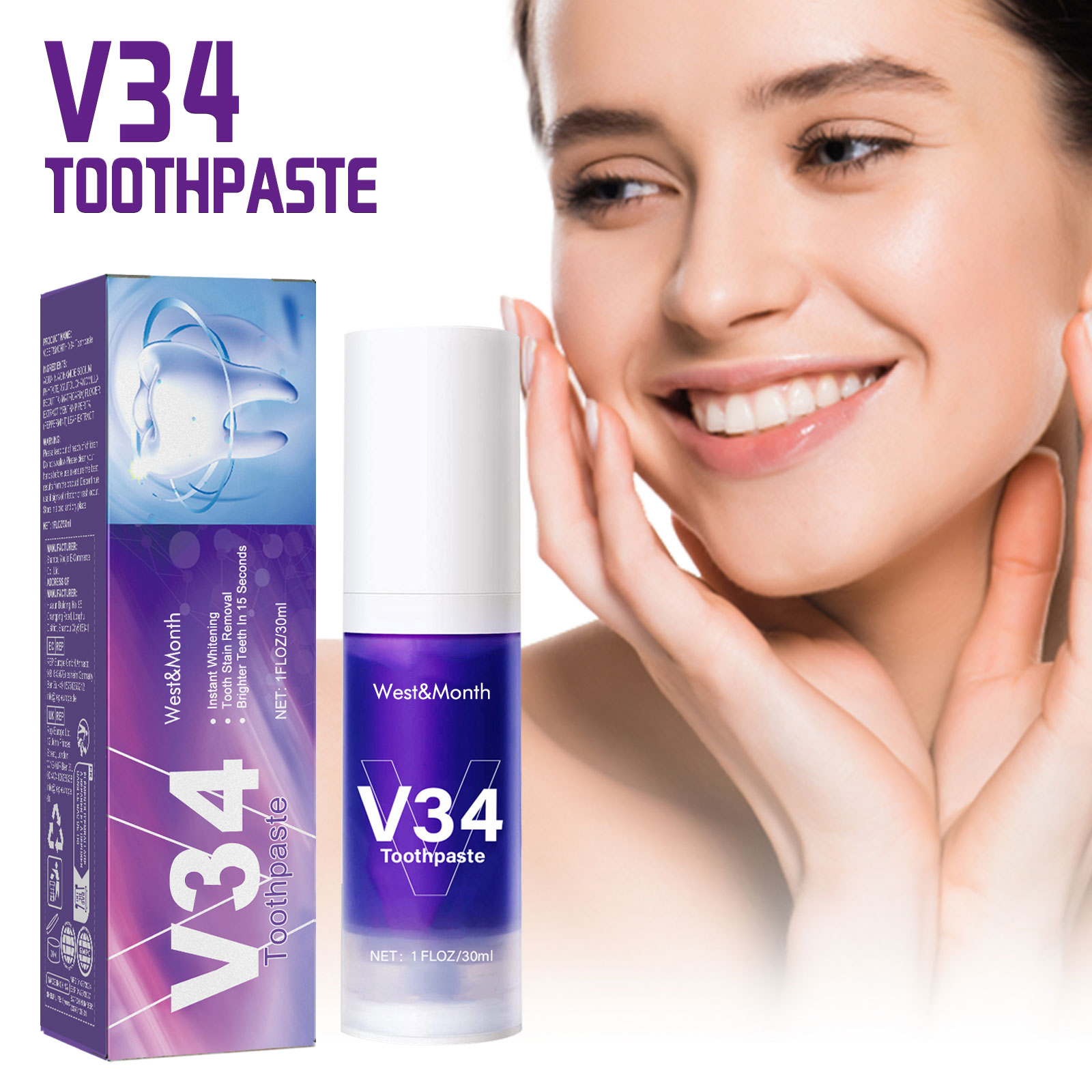 V34 Purple Toothpaste Cleaning - огляд і ціна Teeth Whitening Mousse