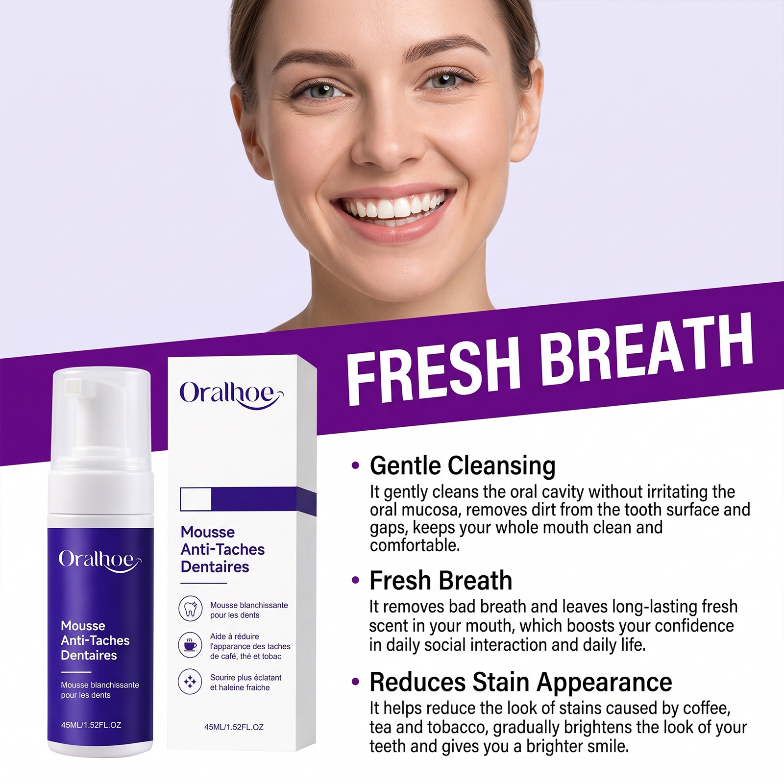 Purple Toothpaste Mousse Foam  - огляд і ціна Teeth Whitening Mousse